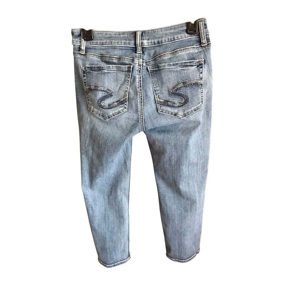Silver suki Jean Capri Size 28 blue denim distressed cotton blend